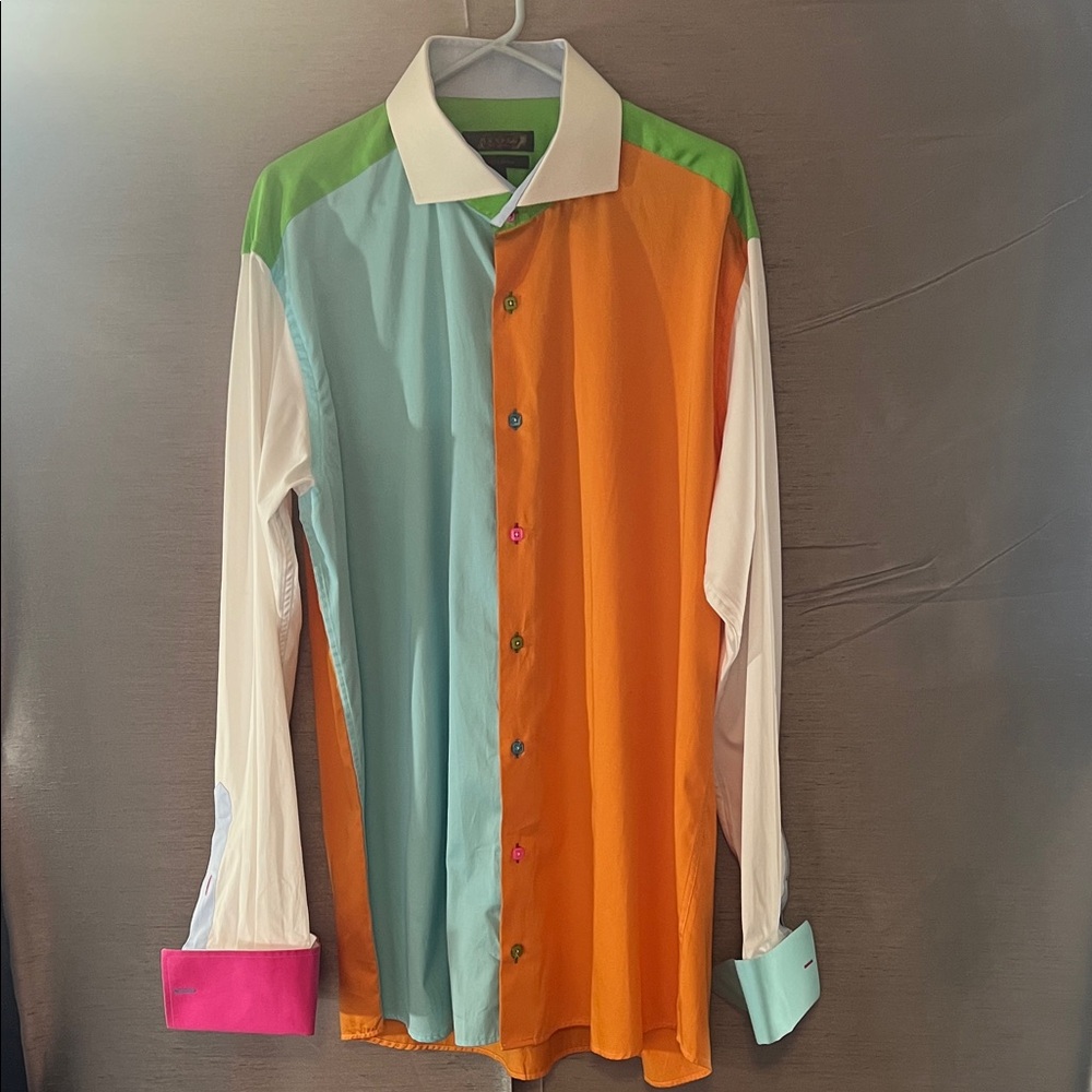 Axxess Men’s Vibrant Multicolor Button Down French Cuff Stylish Cotton Shirt